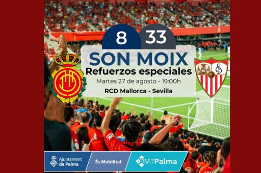 EMT Palma reinforces its services on the occasion of the match between RCD Mallorca and Sevilla